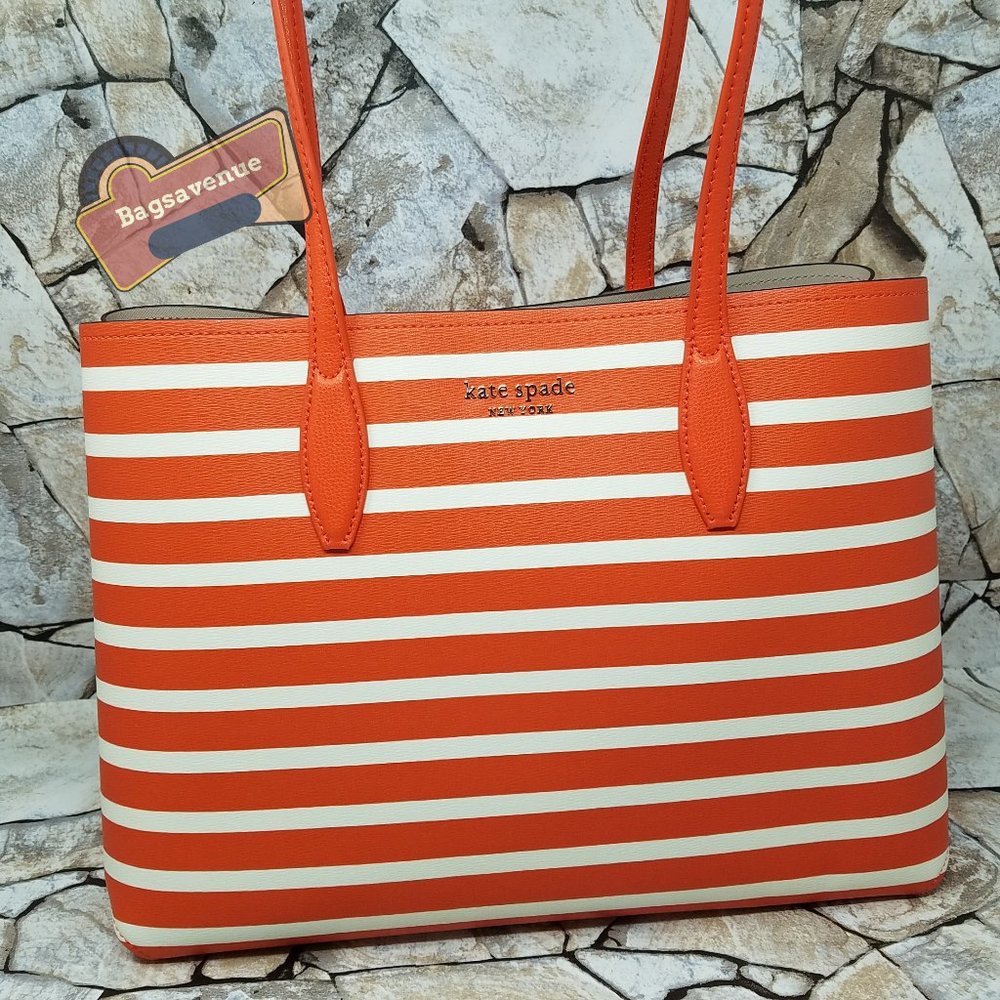 Large Tote All Day Sailing Stripe Tamarillo PXR00388 $228 NWT Kate Spade